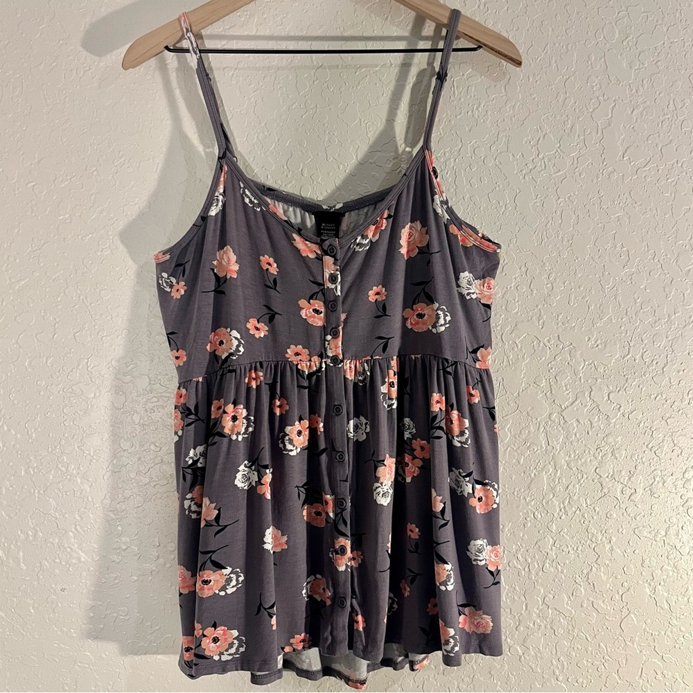 GU Torrid Floral Button-Down Women's Babydoll Tank Top Blouse; Size 2X!